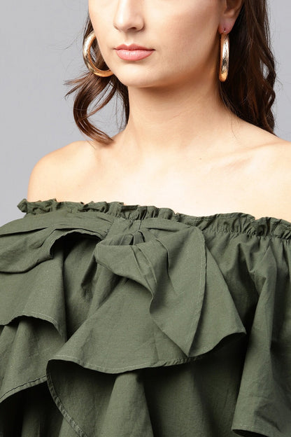 Women's Olive Off Shoulder Top