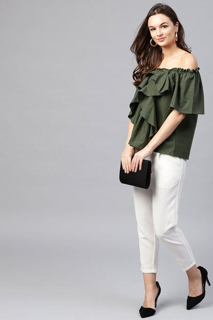 Women's Olive Off Shoulder Top