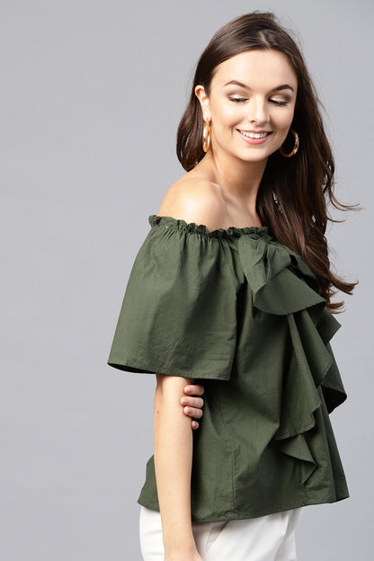 Women's Olive Off Shoulder Top