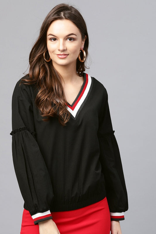 Women's Black V Neck Top