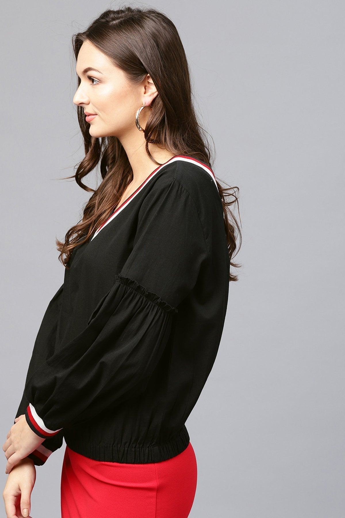 Women's Black V Neck Top