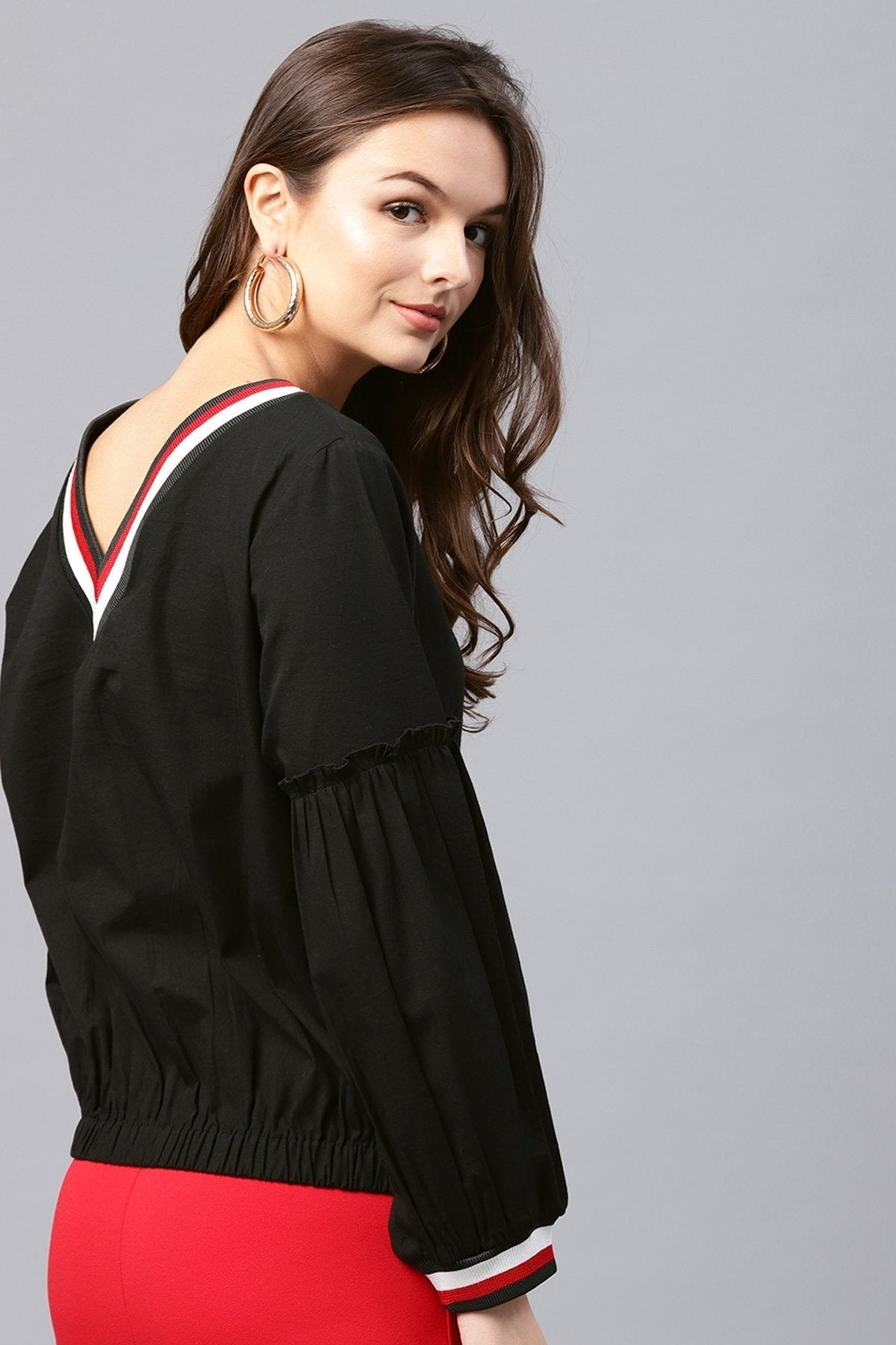 Women's Black V Neck Top