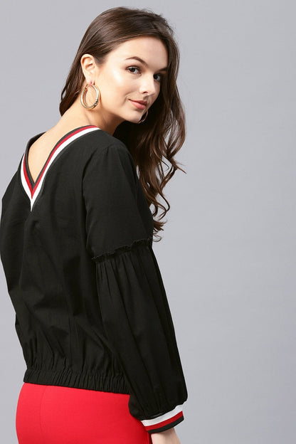 Women's Black V Neck Top