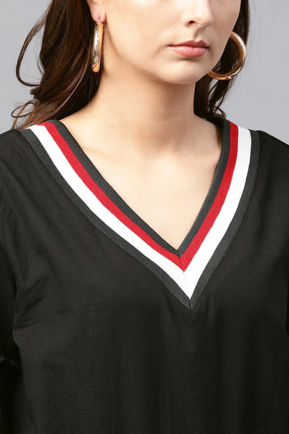 Women's Black V Neck Top