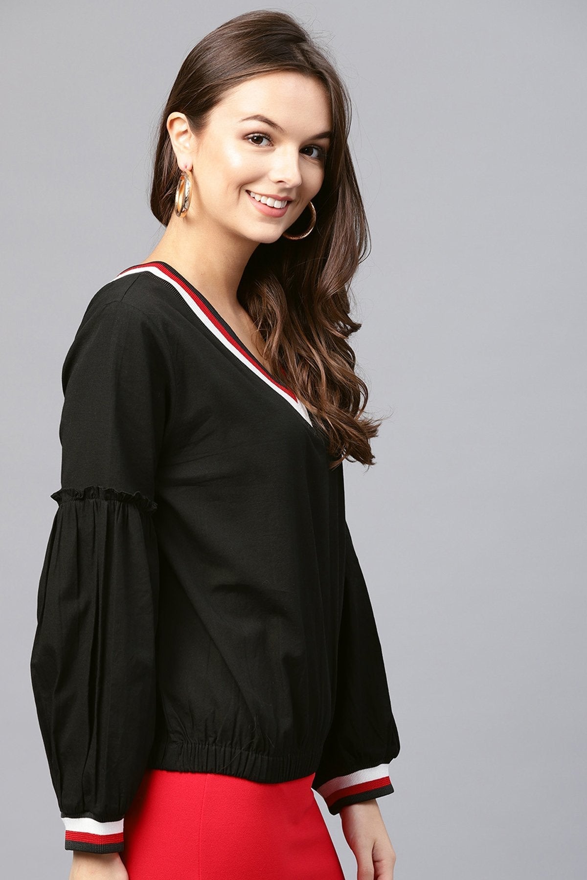 Women's Black V Neck Top