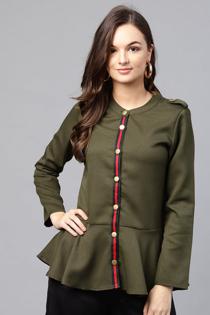 Women's Olive Peplum Shirt Style Top