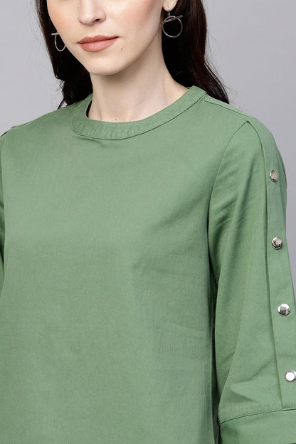 Women's Olive Denim Boxy Button-Up Top
