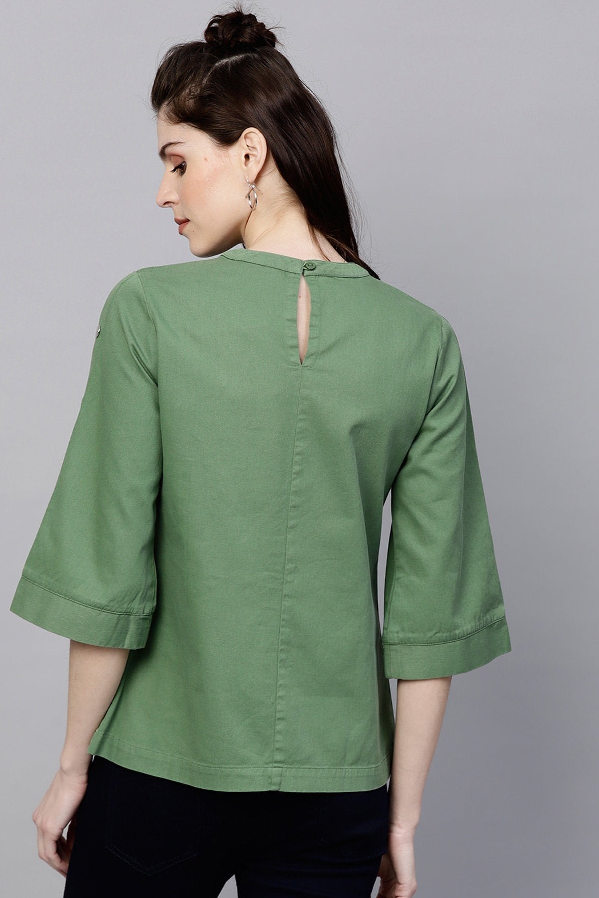 Women's Olive Denim Boxy Button-Up Top