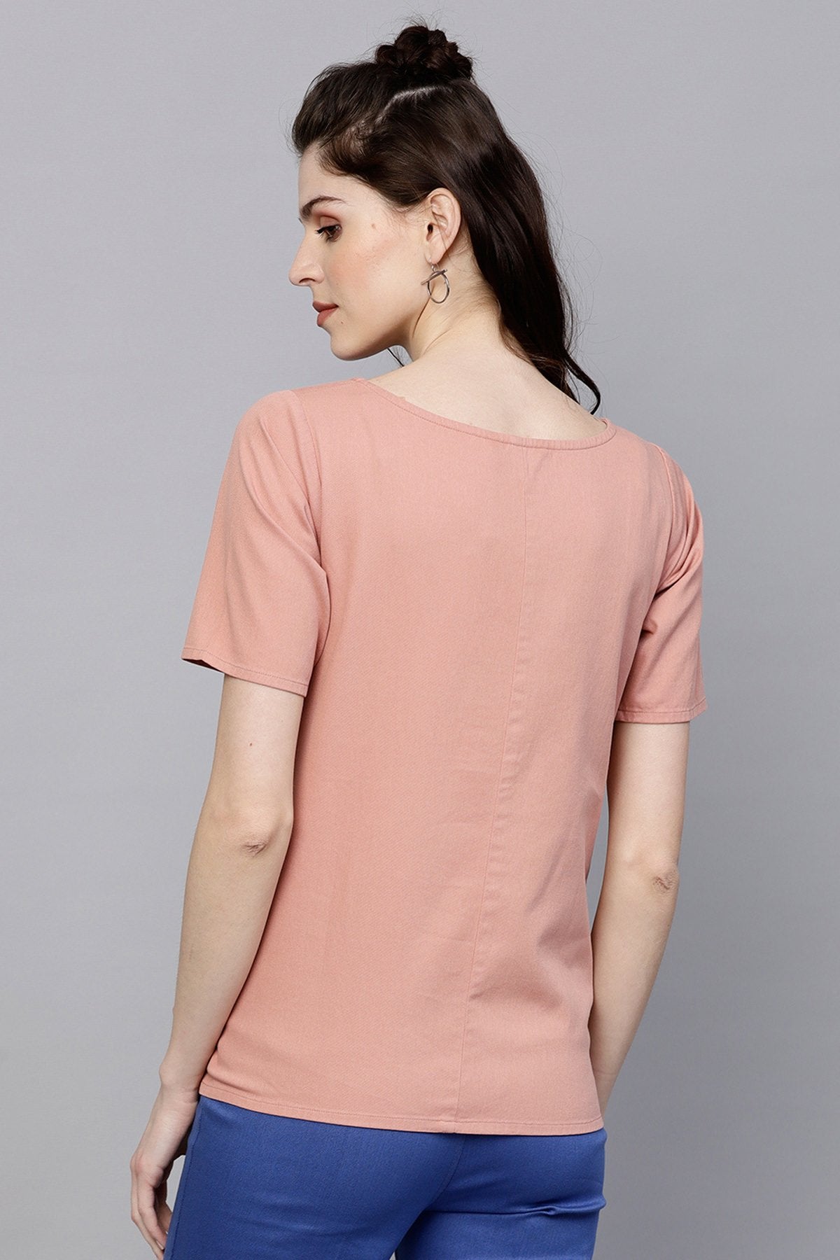 Women's Pink Denim Belted Top