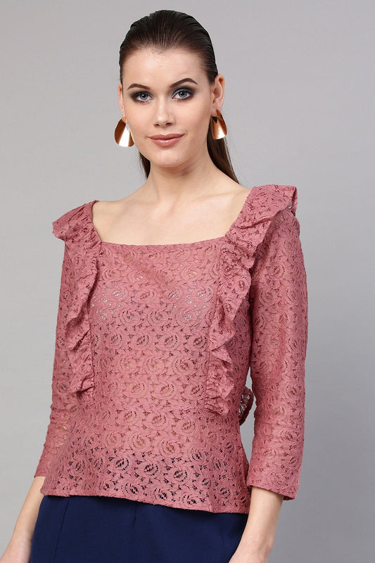 Women's Onion Pink Lace Peplum Top