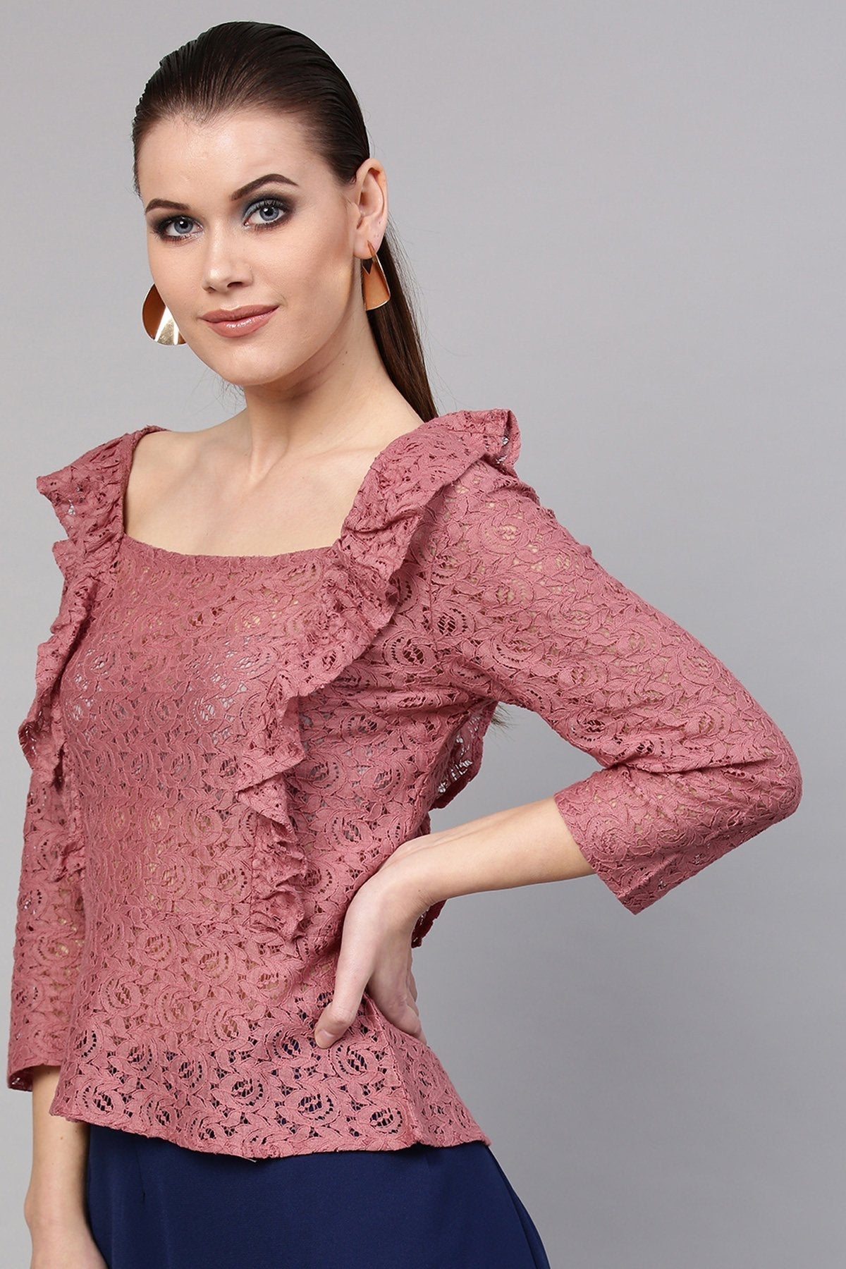 Women's Onion Pink Lace Peplum Top