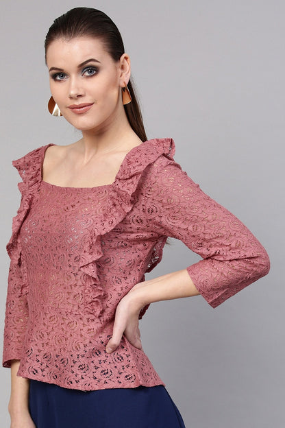 Women's Onion Pink Lace Peplum Top