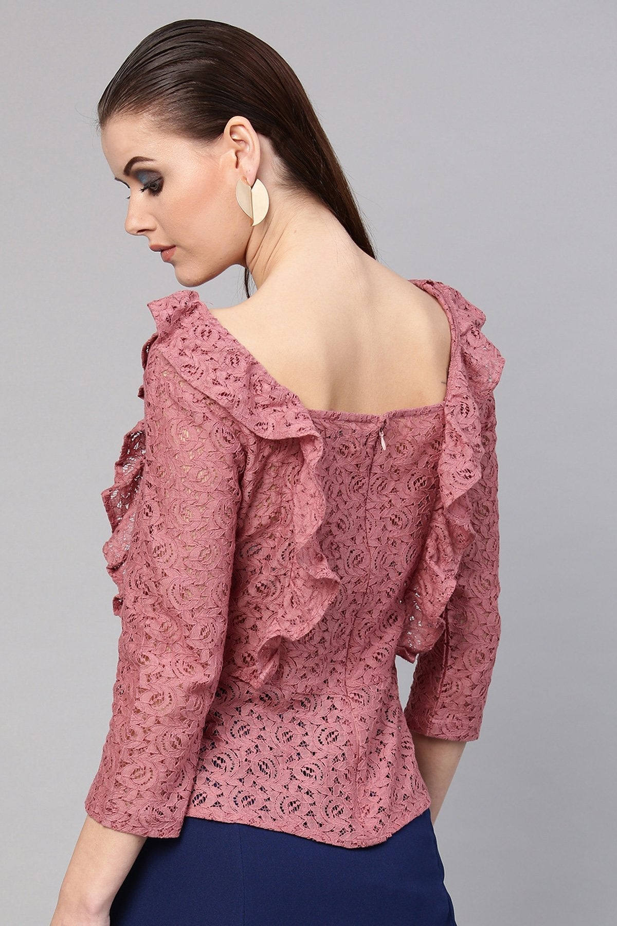 Women's Onion Pink Lace Peplum Top