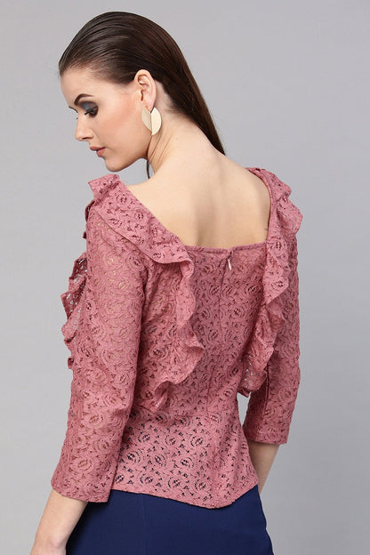 Women's Onion Pink Lace Peplum Top