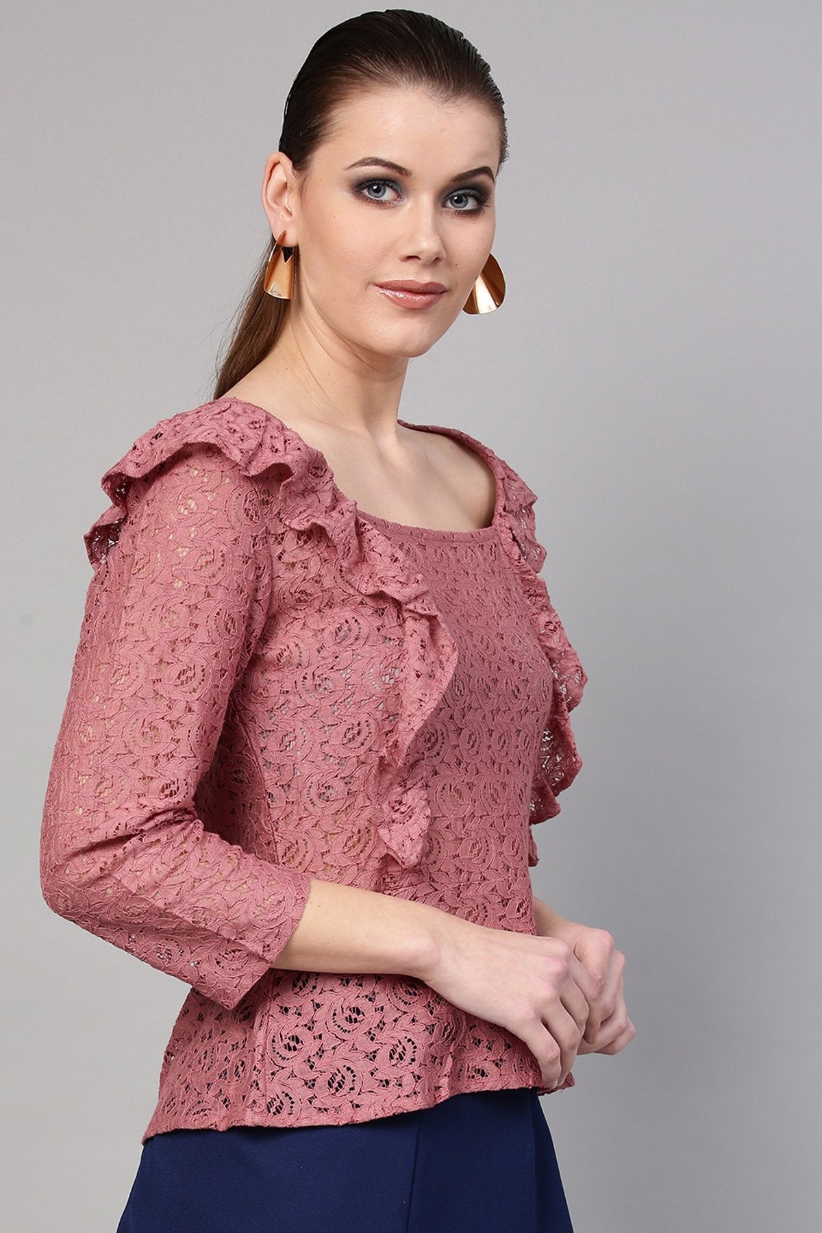 Women's Onion Pink Lace Peplum Top
