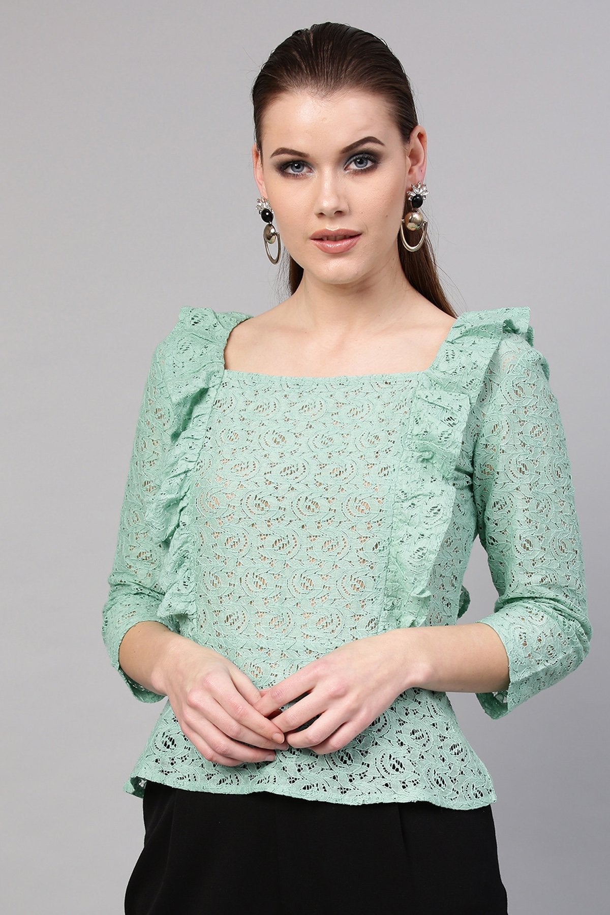 Women's Mint Blue Lace Peplum Top