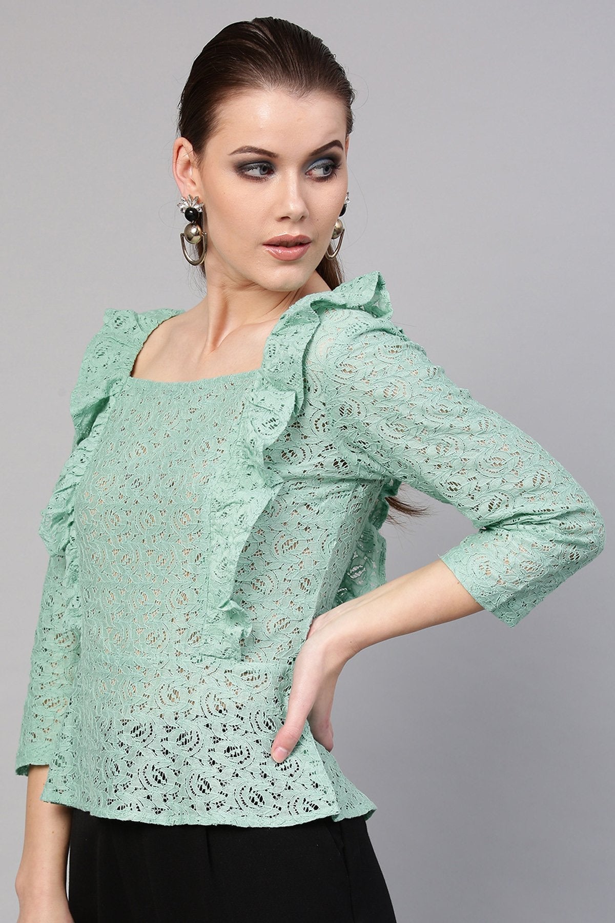 Women's Mint Blue Lace Peplum Top