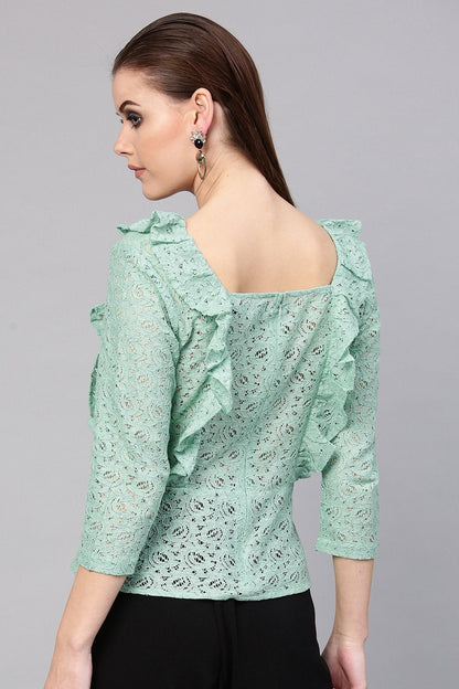 Women's Mint Blue Lace Peplum Top