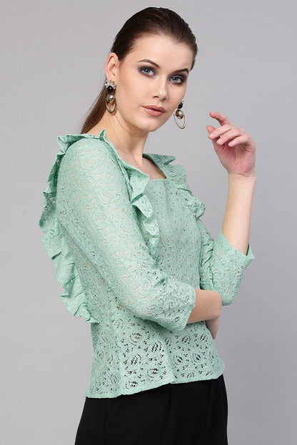 Women's Mint Blue Lace Peplum Top