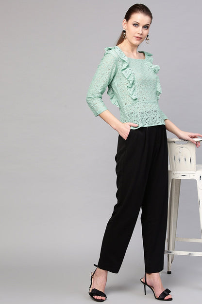 Women's Mint Blue Lace Peplum Top