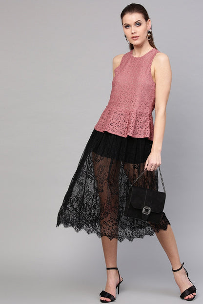 Women's Onion Pink Lace Sleeveless Peplum Top