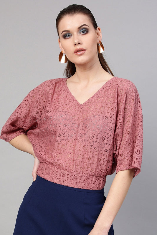 Women's Onion Pink Kimono Lace Crop Top