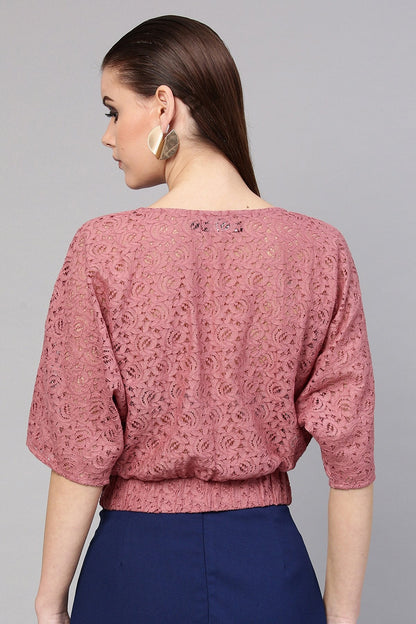 Women's Onion Pink Kimono Lace Crop Top