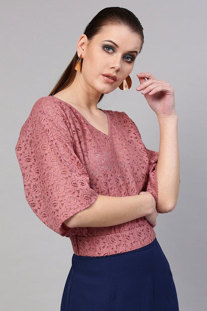 Women's Onion Pink Kimono Lace Crop Top