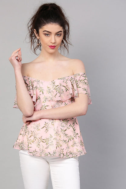 Women's Pink Floral Sweetheart Neck Top