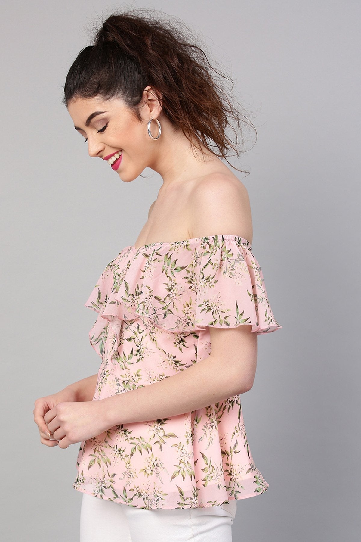 Women's Pink Floral Sweetheart Neck Top