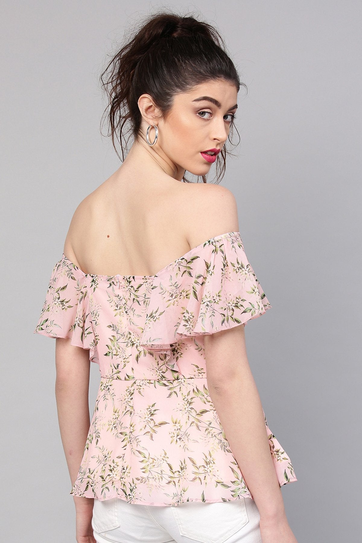 Women's Pink Floral Sweetheart Neck Top