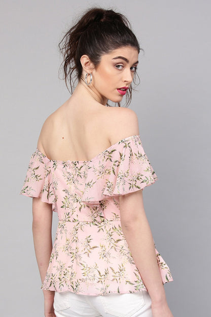 Women's Pink Floral Sweetheart Neck Top