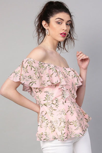 Women's Pink Floral Sweetheart Neck Top