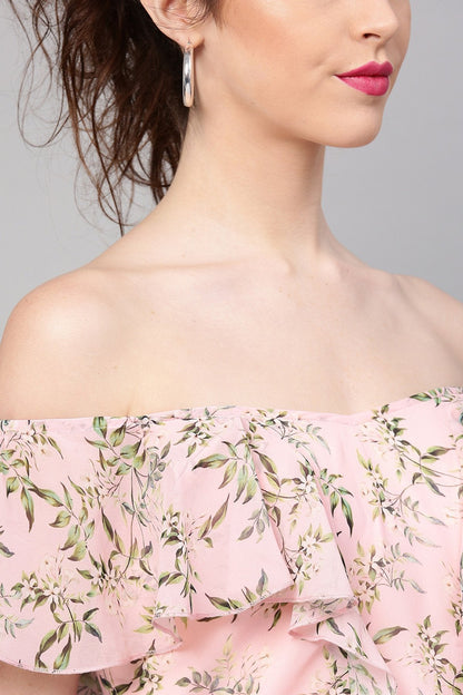 Women's Pink Floral Sweetheart Neck Top