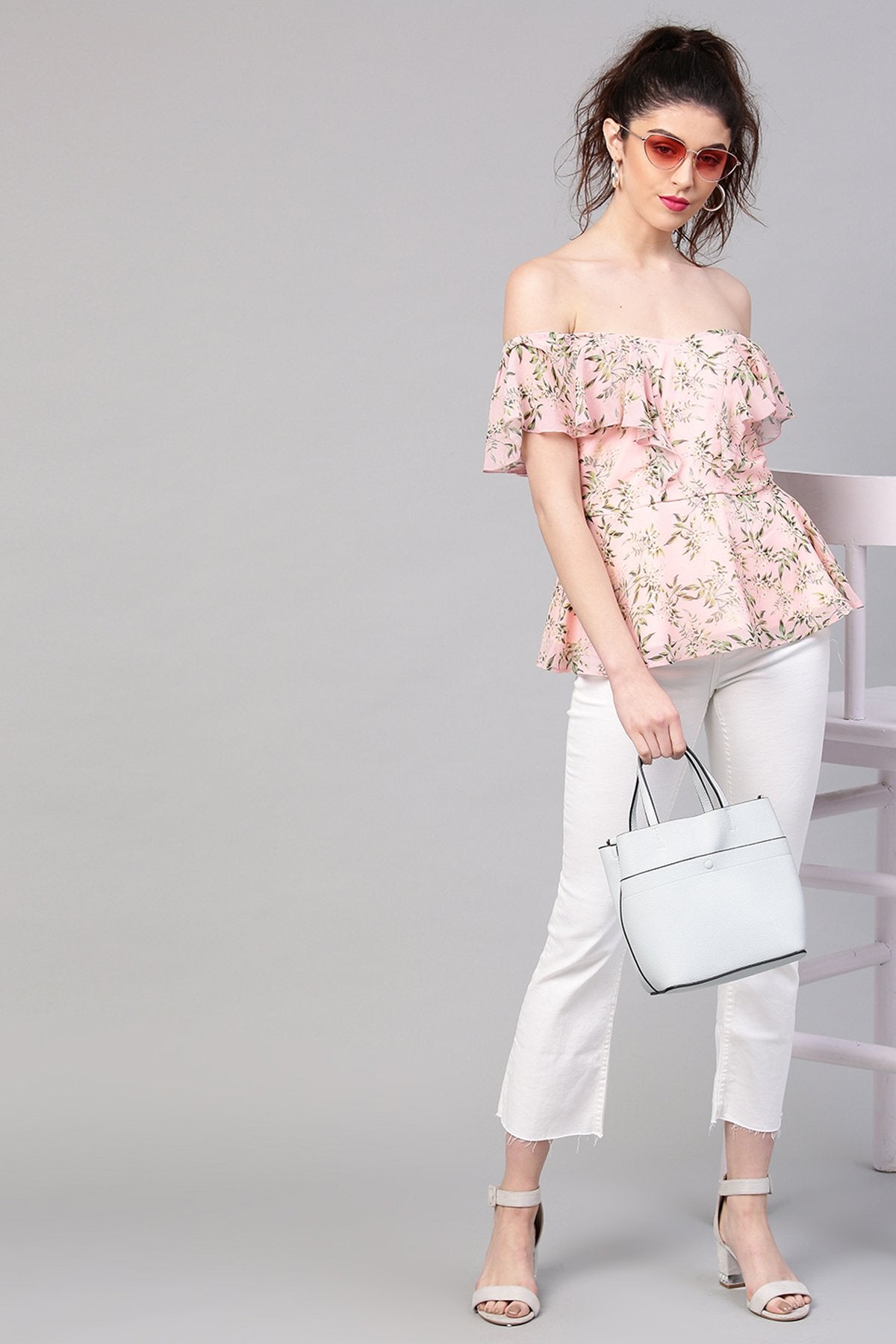 Women's Pink Floral Sweetheart Neck Top