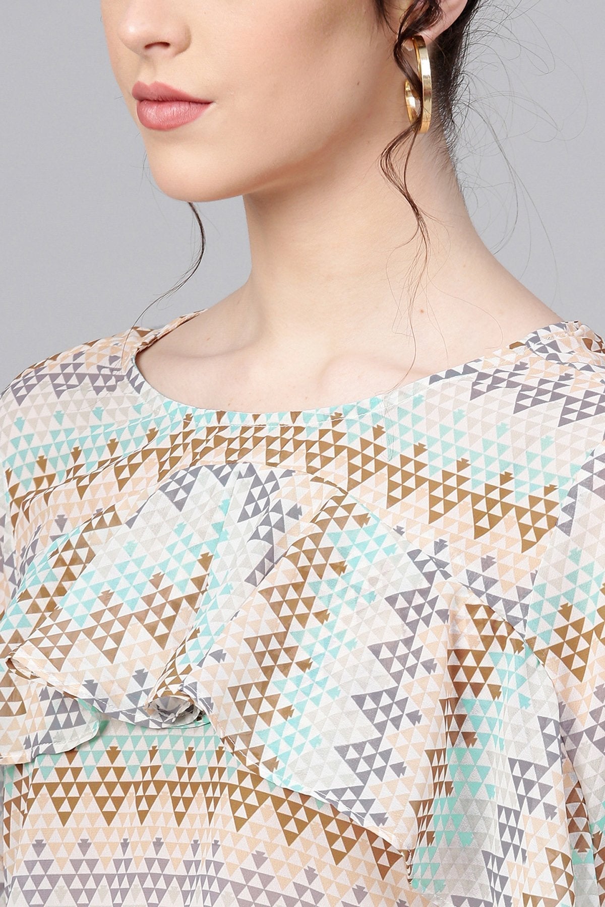 Women's Geometric Pattern Front Ruffle Crop Top