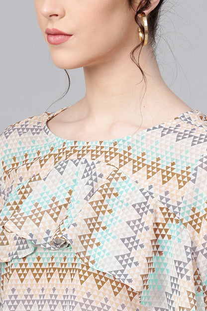 Women's Geometric Pattern Front Ruffle Crop Top