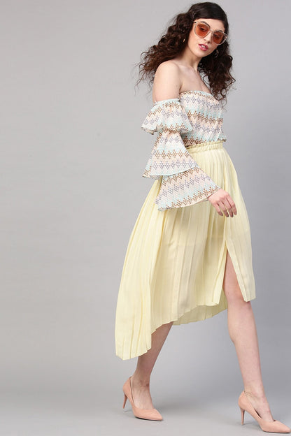 Women's Geometric Pattern Off Shoulder Tiered Sleeves Top