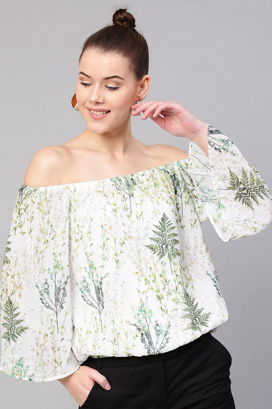 Women's Off-White Floral Off Shoulder Top