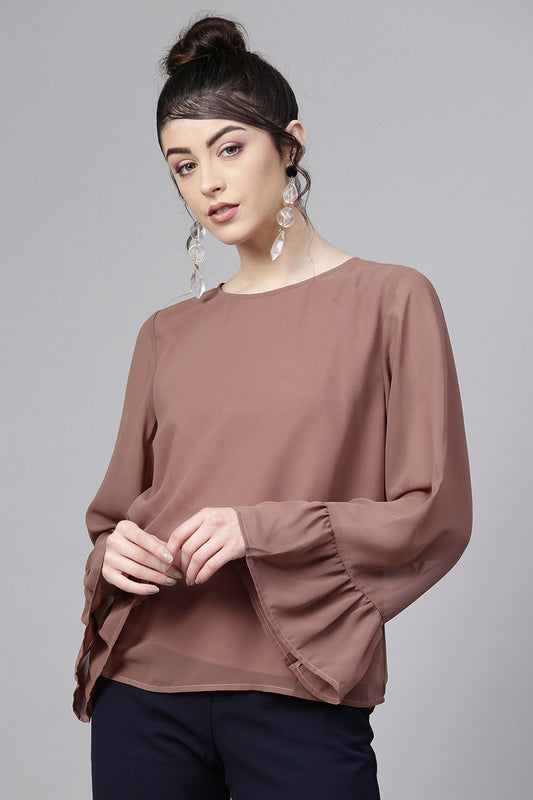 Women's Rosewood Frill Sleeves Hem Top
