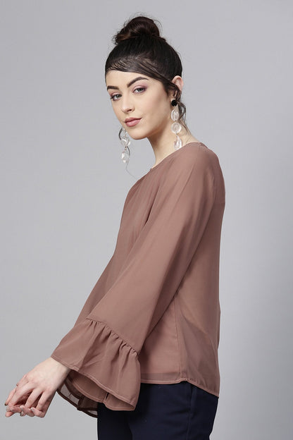 Women's Rosewood Frill Sleeves Hem Top