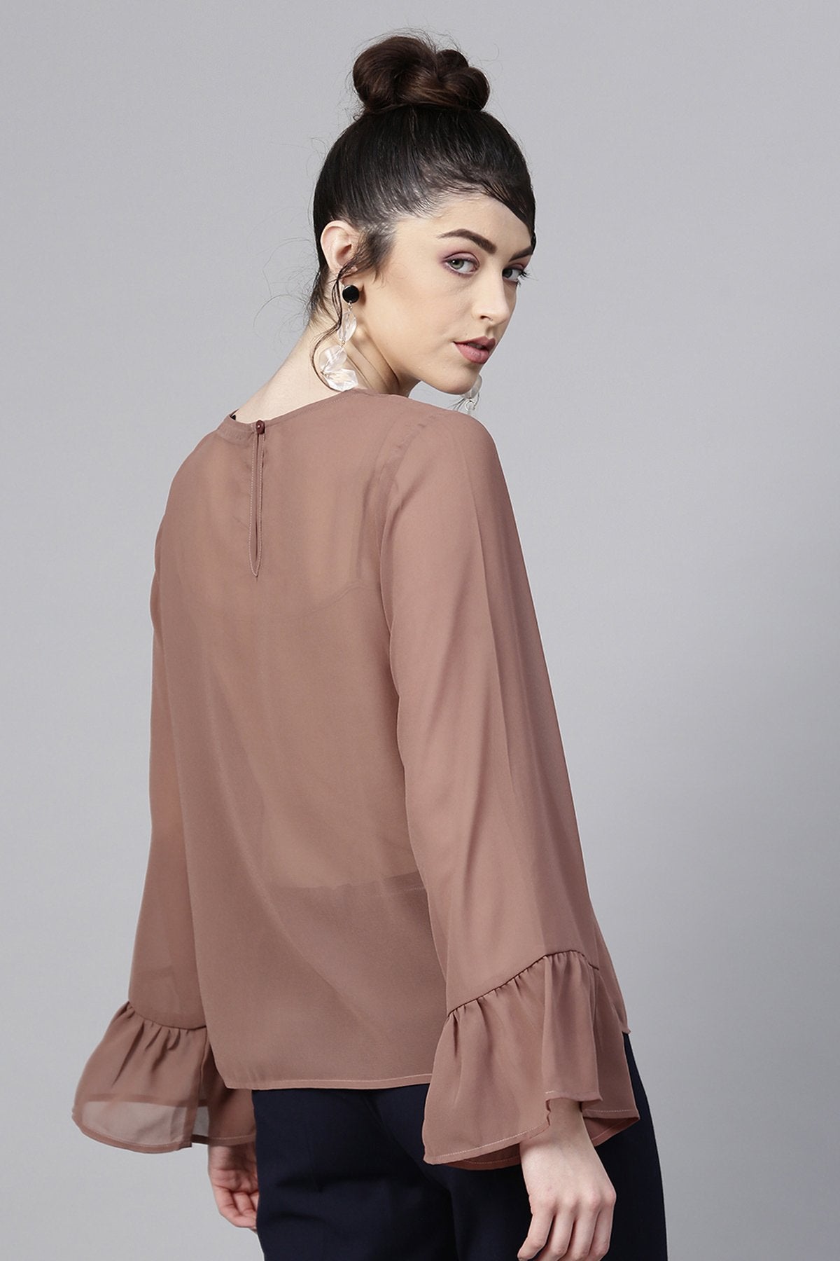 Women's Rosewood Frill Sleeves Hem Top