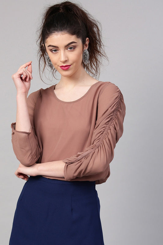 Women's Rosewood Ruched Sleeves Crop Top