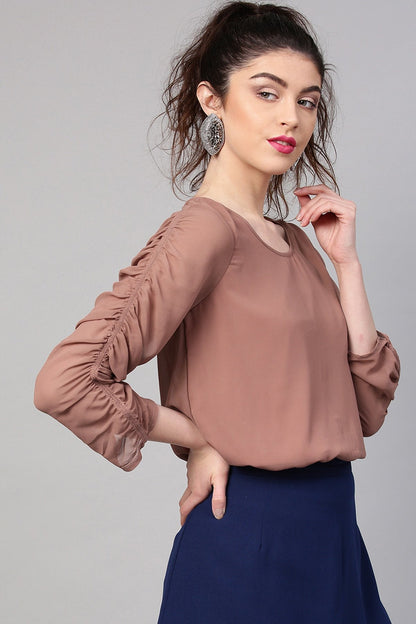 Women's Rosewood Ruched Sleeves Crop Top
