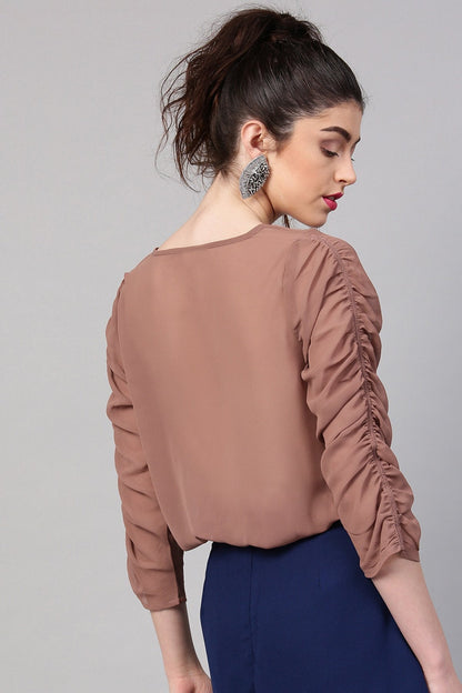 Women's Rosewood Ruched Sleeves Crop Top