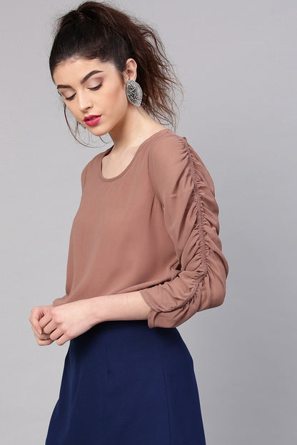 Women's Rosewood Ruched Sleeves Crop Top