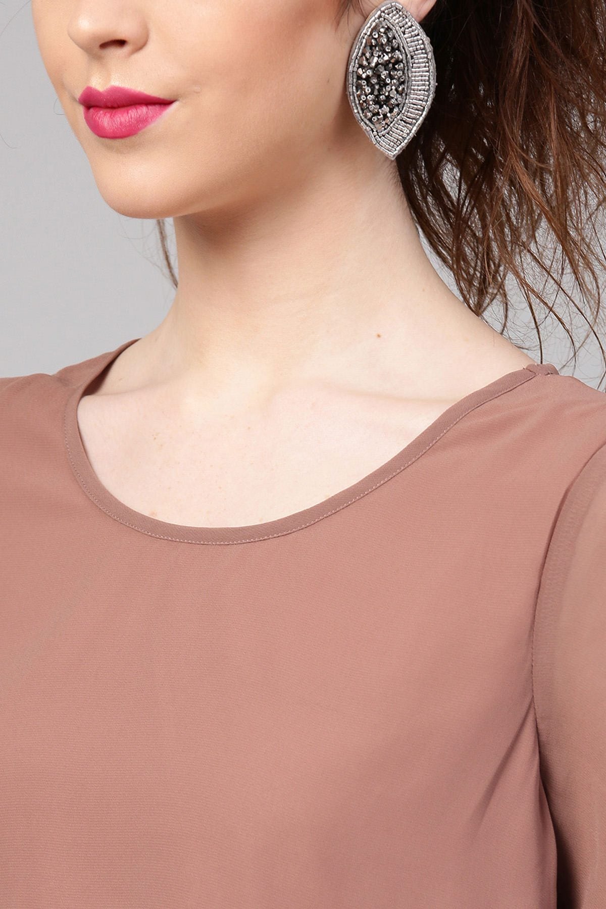 Women's Rosewood Ruched Sleeves Crop Top