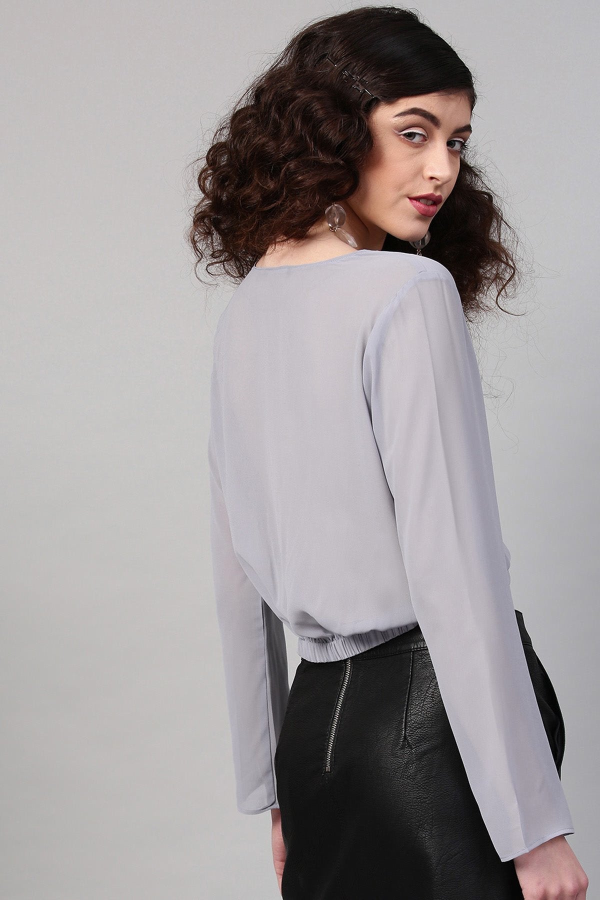Women's Grey Front Twist Crop Top