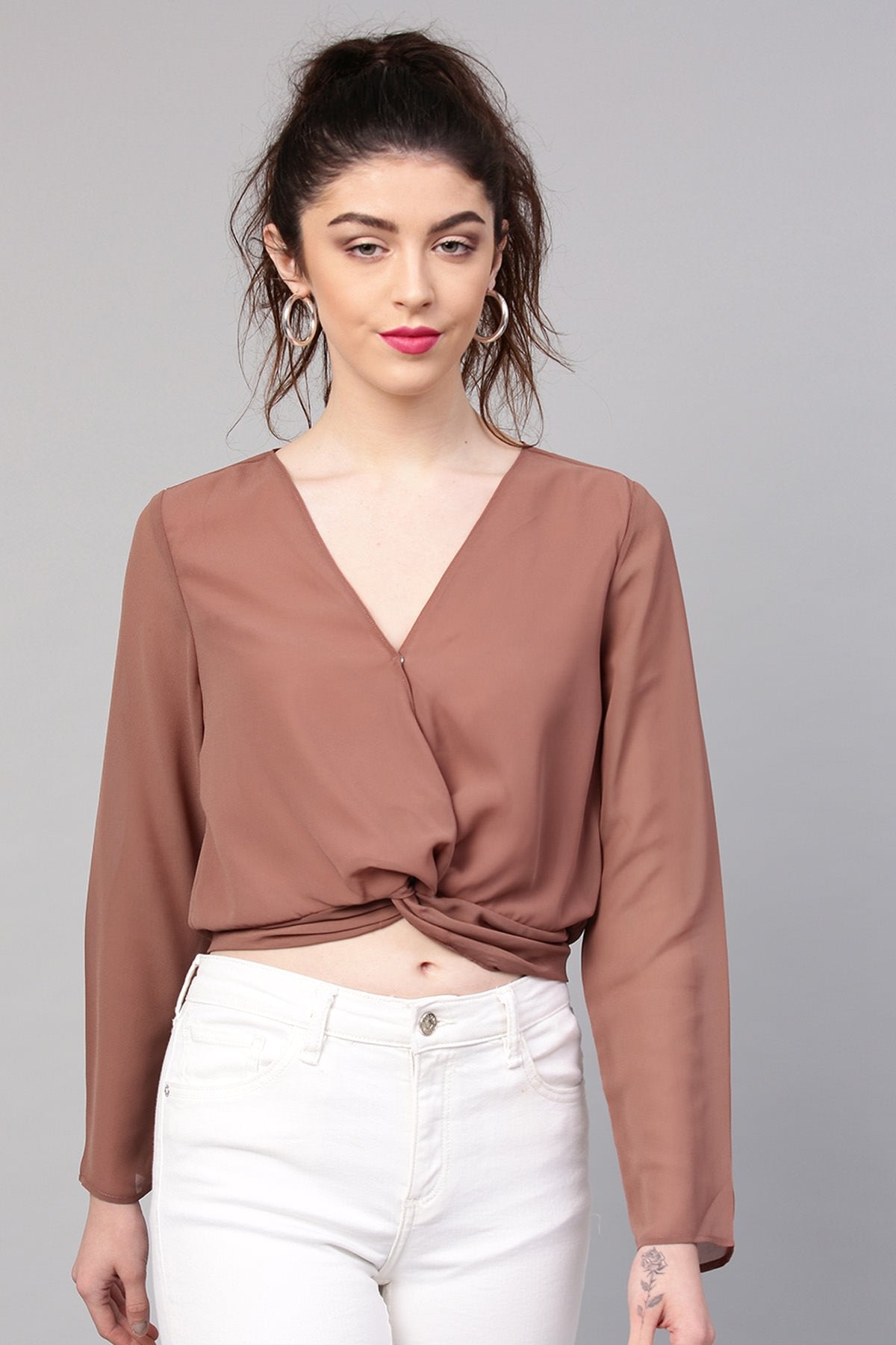 Women's Rosewood Front Twist Crop Top