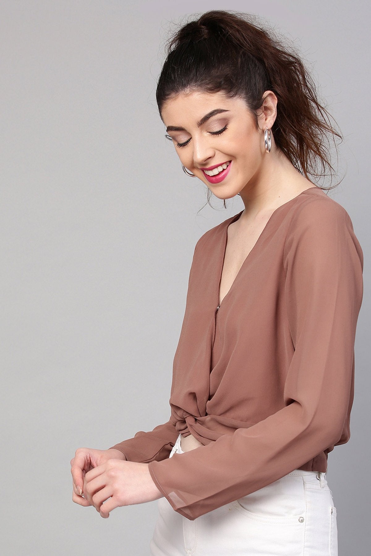 Women's Rosewood Front Twist Crop Top